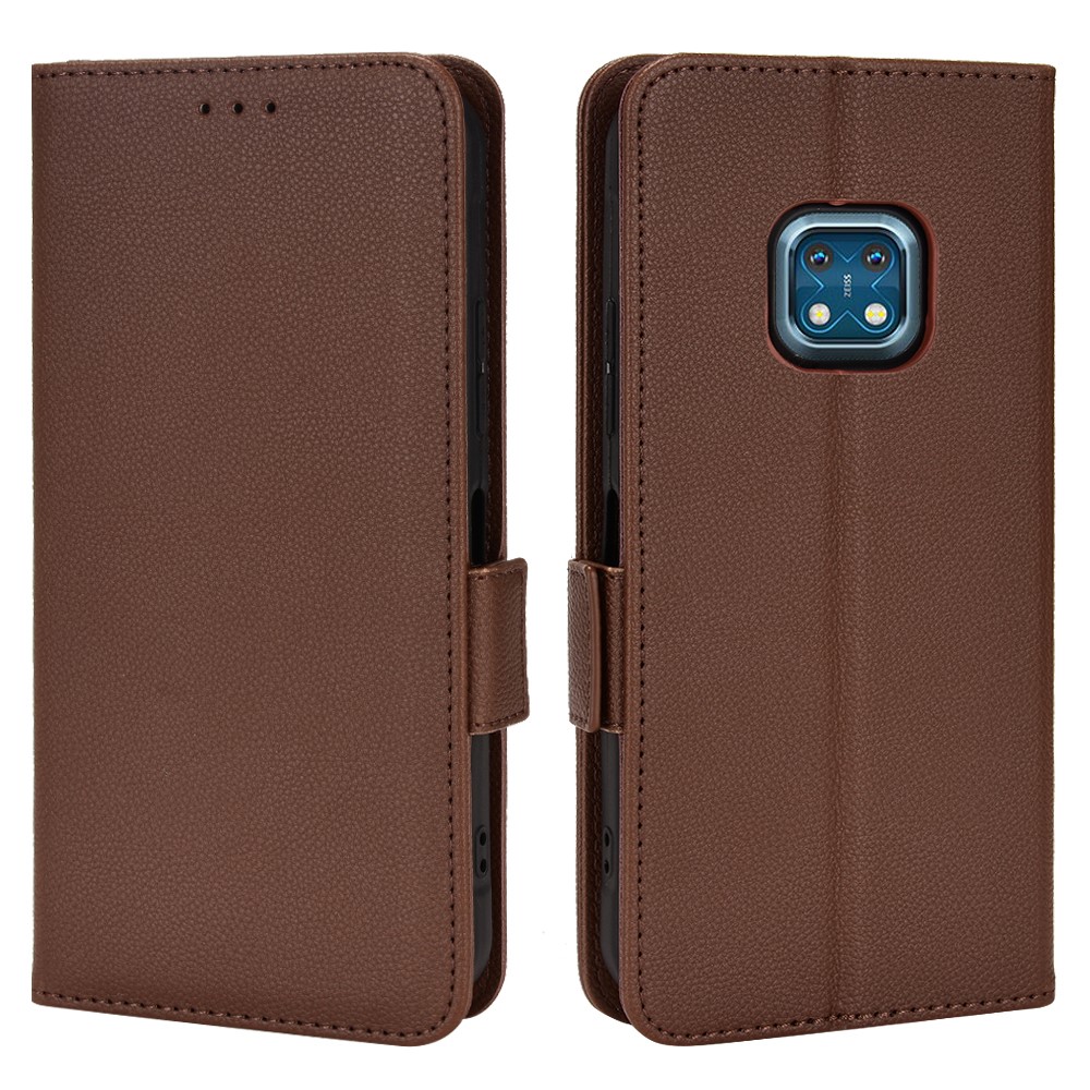 Litchi Texture PU Leather Cover for Nokia XR20, Wallet Stand Magnetic Closure Shockproof Flip Folio Book Case - Brown-1