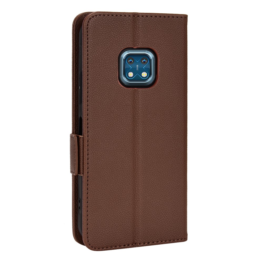 Litchi Texture PU Leather Cover for Nokia XR20, Wallet Stand Magnetic Closure Shockproof Flip Folio Book Case - Brown-3