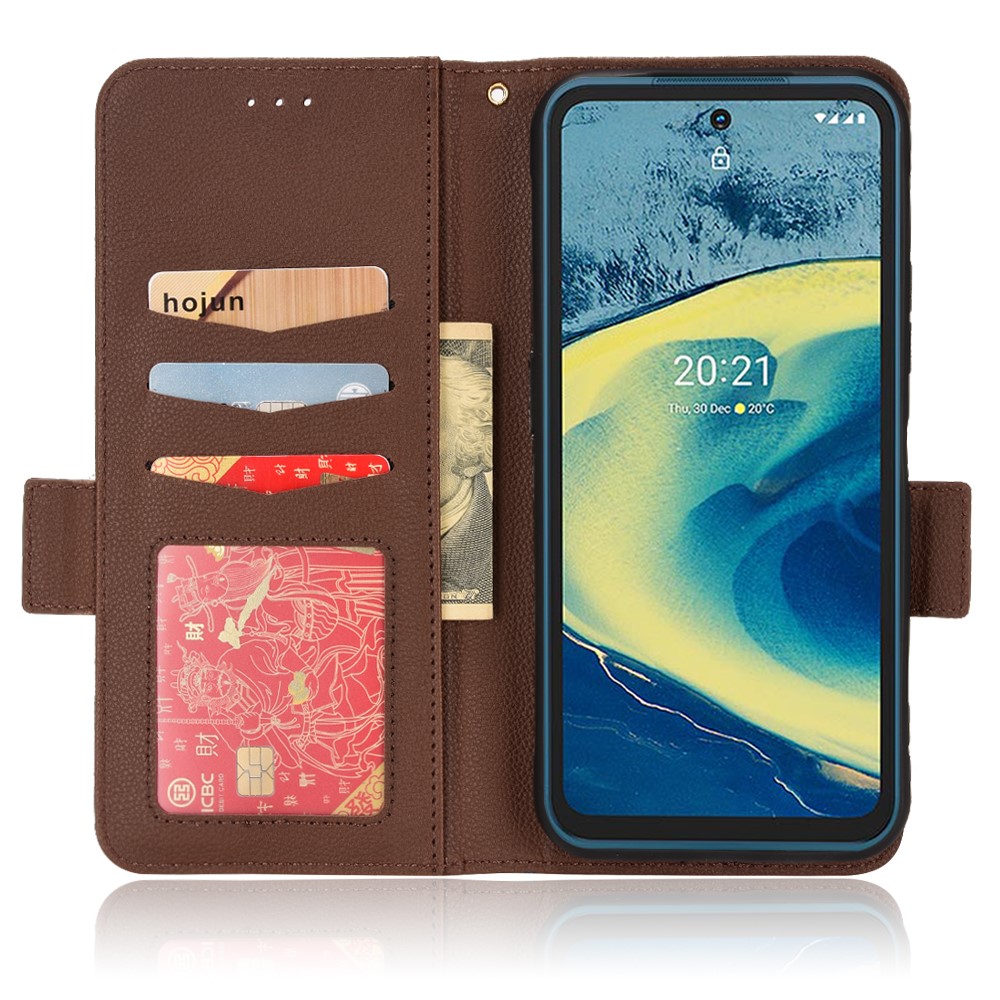 Litchi Texture PU Leather Cover for Nokia XR20, Wallet Stand Magnetic Closure Shockproof Flip Folio Book Case - Brown-4