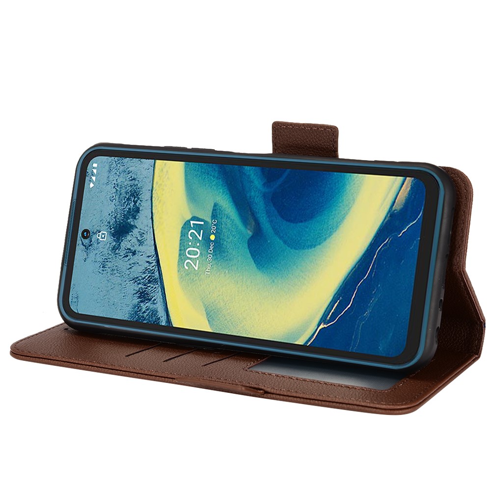 Litchi Texture PU Leather Cover for Nokia XR20, Wallet Stand Magnetic Closure Shockproof Flip Folio Book Case - Brown-5