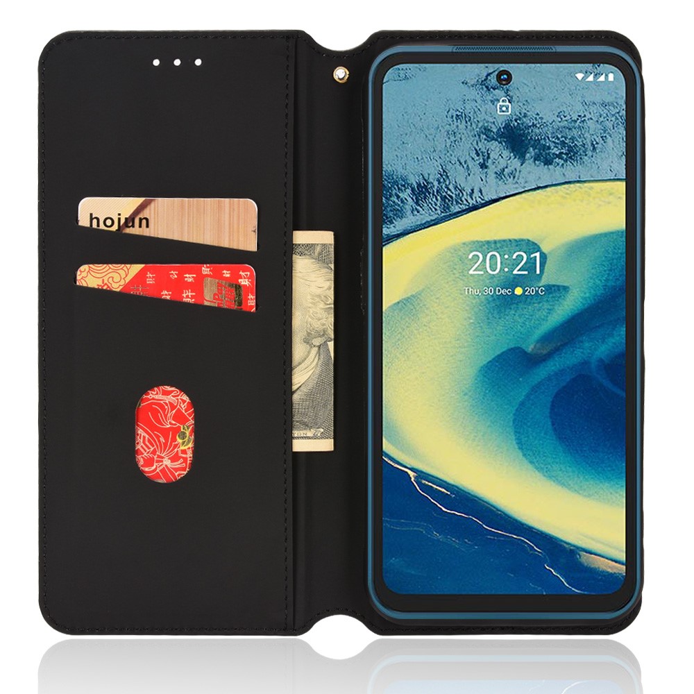 For Nokia XR20 Shockproof PU Leather Phone Cover Stand Rhombus Imprinted Magnetic Absorption Wallet Flip Case - Blue-4