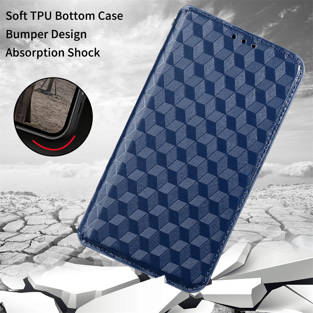 For Nokia XR20 Shockproof PU Leather Phone Cover Stand Rhombus Imprinted Magnetic Absorption Wallet Flip Case - Blue-7