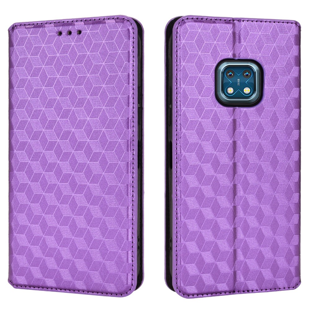 For Nokia XR20 Shockproof PU Leather Phone Cover Stand Rhombus Imprinted Magnetic Absorption Wallet Flip Case - Purple-1