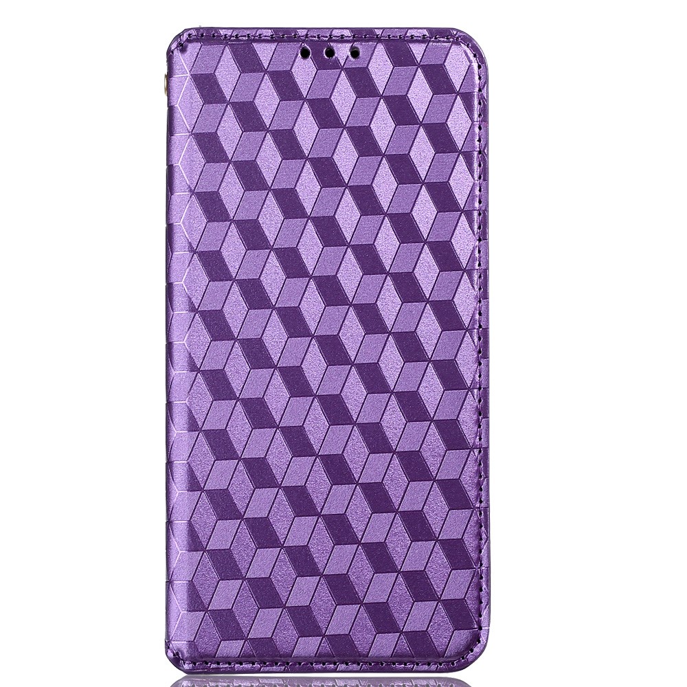 For Nokia XR20 Shockproof PU Leather Phone Cover Stand Rhombus Imprinted Magnetic Absorption Wallet Flip Case - Purple-2