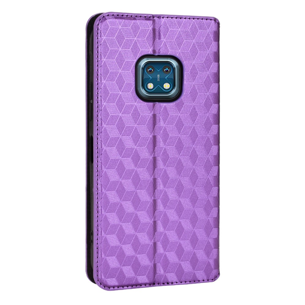 For Nokia XR20 Shockproof PU Leather Phone Cover Stand Rhombus Imprinted Magnetic Absorption Wallet Flip Case - Purple-3