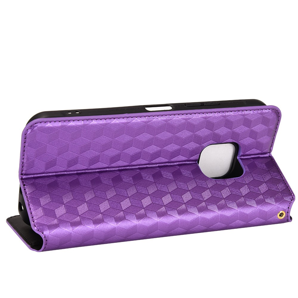 For Nokia XR20 Shockproof PU Leather Phone Cover Stand Rhombus Imprinted Magnetic Absorption Wallet Flip Case - Purple-5