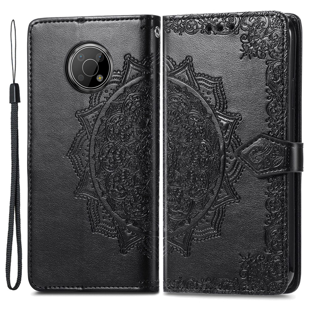 Mandala Embossed Phone Case for Nokia G300 Shockproof Phone Cover Protective Shell with Stand Wallet - Black-1