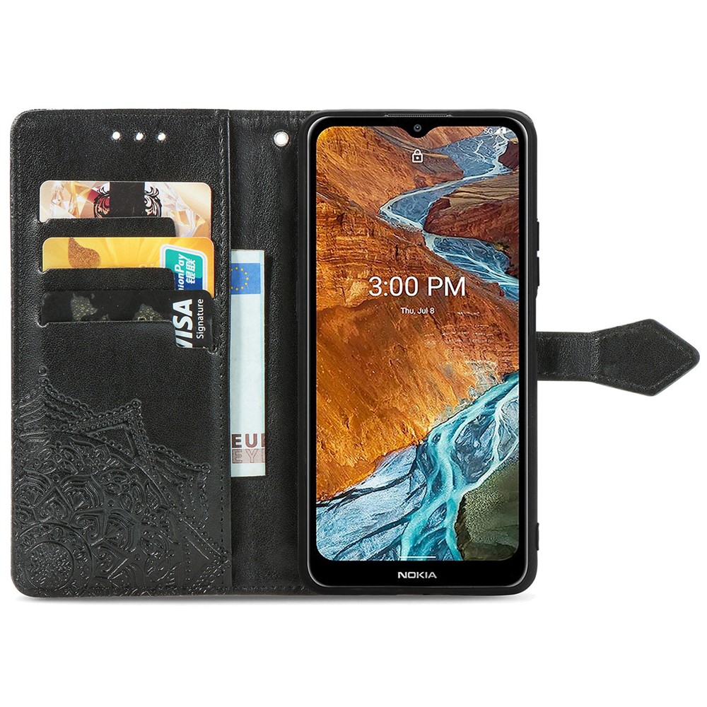 Mandala Embossed Phone Case for Nokia G300 Shockproof Phone Cover Protective Shell with Stand Wallet - Black-4