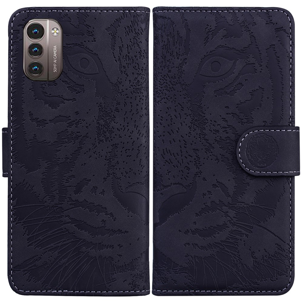 For Nokia G11/G21 Full Protection PU Leather Wallet Phone Case Tiger Pattern Imprinted Magnetic Closure Stand Shockproof Flip Cover - Black-1