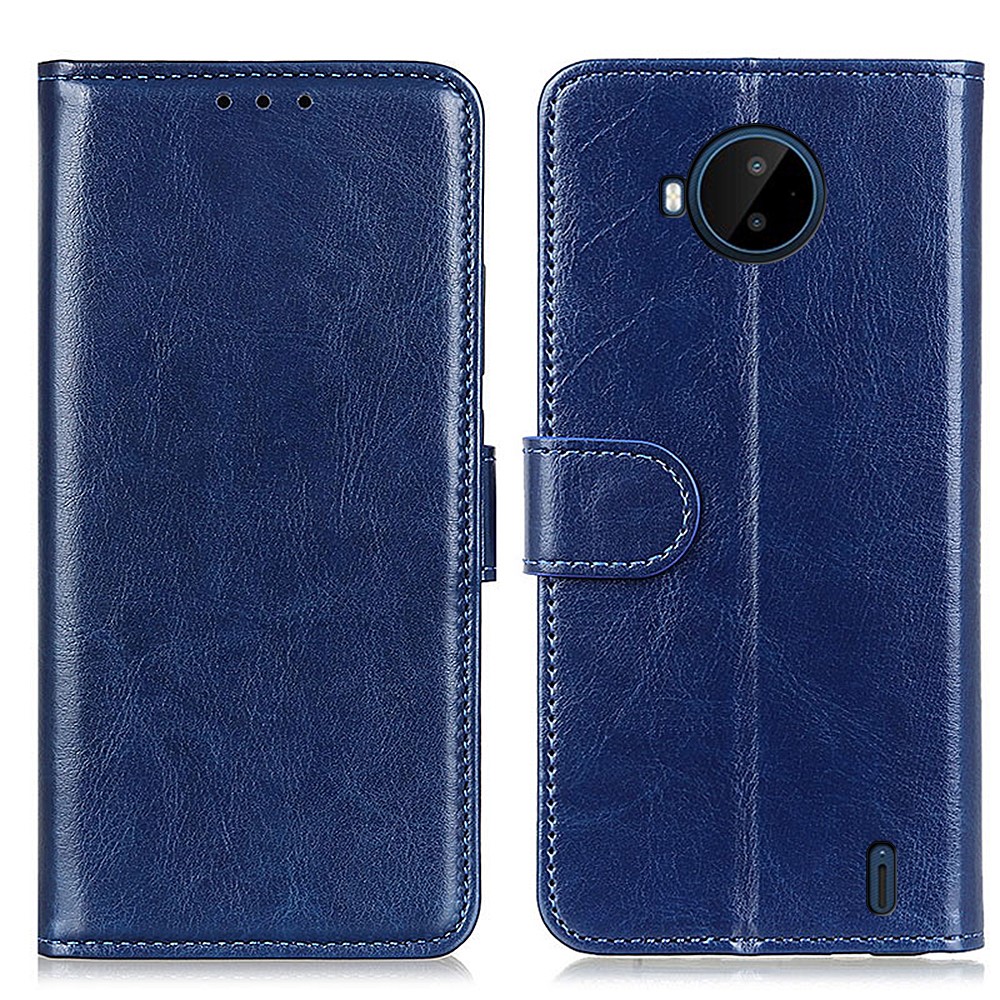 For Nokia C20 Plus Stand Design Crazy Horse Skin Phone Case PU Leather Folio Shockproof Wallet Anti-scratch Phone Cover - Blue-1