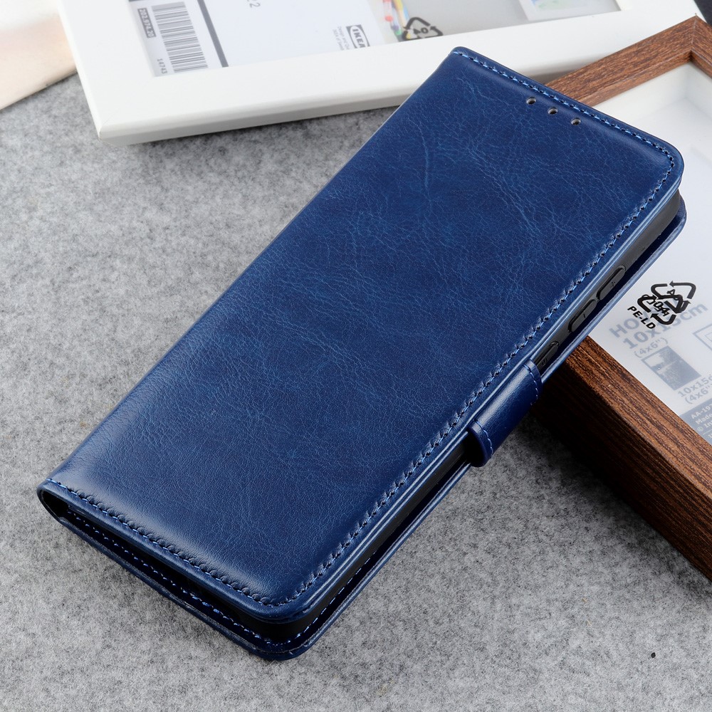For Nokia C20 Plus Stand Design Crazy Horse Skin Phone Case PU Leather Folio Shockproof Wallet Anti-scratch Phone Cover - Blue-7
