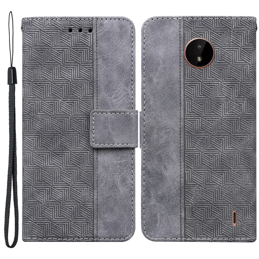 For Nokia C10/C20 Geometry Imprinted Wallet Leather Case Stand PU Leather Folio Flip Phone Cover - Grey-1