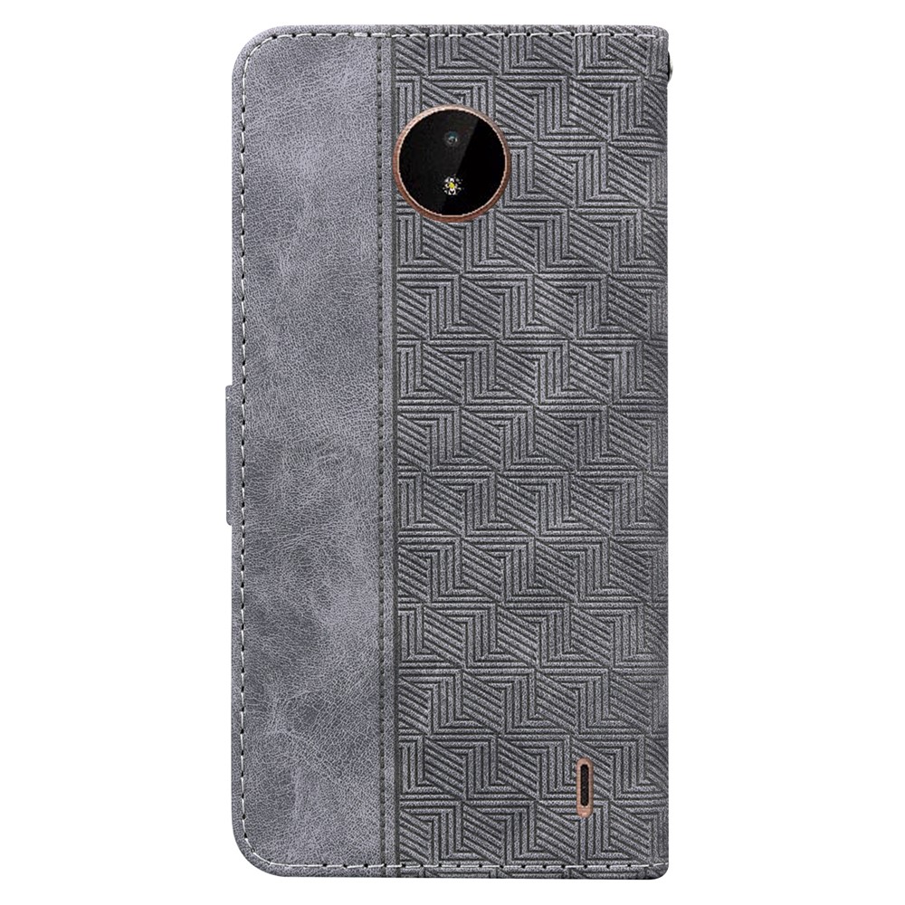 For Nokia C10/C20 Geometry Imprinted Wallet Leather Case Stand PU Leather Folio Flip Phone Cover - Grey-3