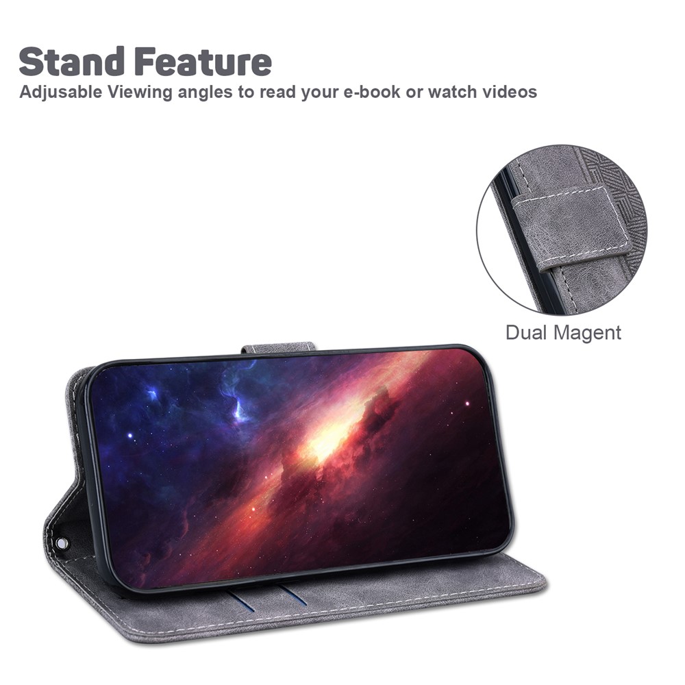 For Nokia C10/C20 Geometry Imprinted Wallet Leather Case Stand PU Leather Folio Flip Phone Cover - Grey-5