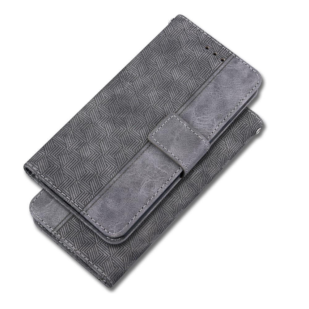 For Nokia C10/C20 Geometry Imprinted Wallet Leather Case Stand PU Leather Folio Flip Phone Cover - Grey-8