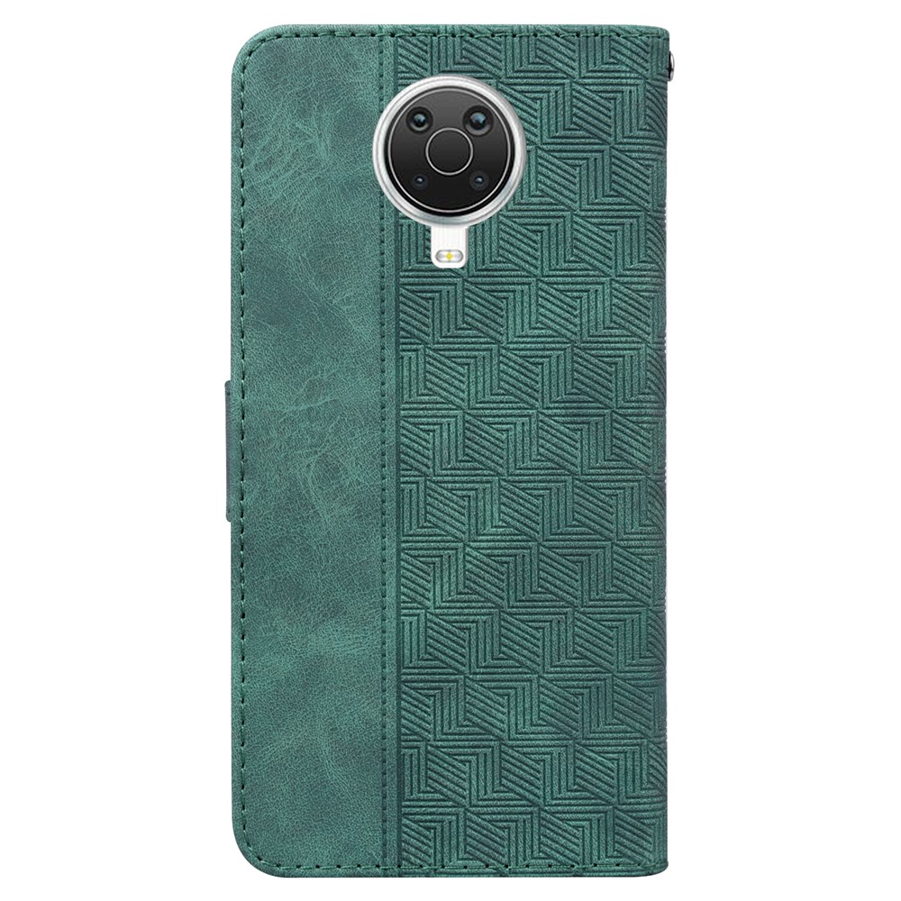 For Nokia G10/G20 Stylish Geometry Imprinted Anti-fall Wallet Case Stand PU Leather Folio Flip Phone Cover - Green-3