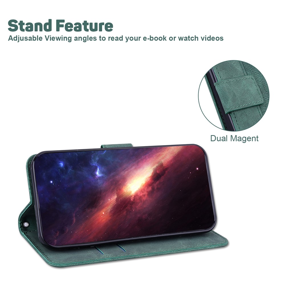 For Nokia G10/G20 Stylish Geometry Imprinted Anti-fall Wallet Case Stand PU Leather Folio Flip Phone Cover - Green-5