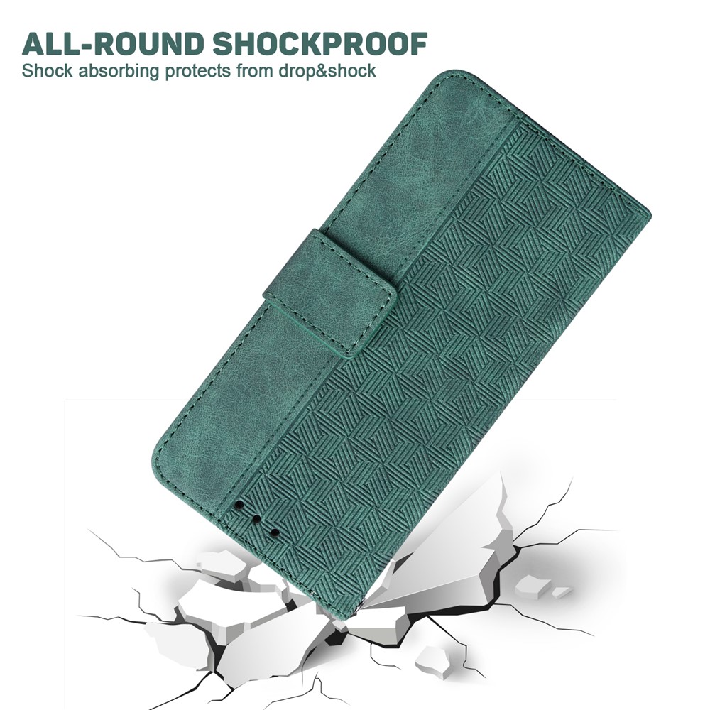 For Nokia G10/G20 Stylish Geometry Imprinted Anti-fall Wallet Case Stand PU Leather Folio Flip Phone Cover - Green-7