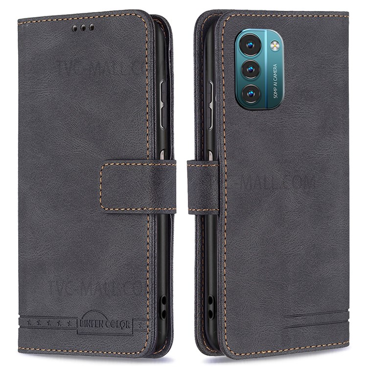 BINFEN COLOR BF09 RFID Blocking PU Leather Flip Cover for Nokia G21/G11, Fully Wrapped Protective Stand Wallet Case - Black-1