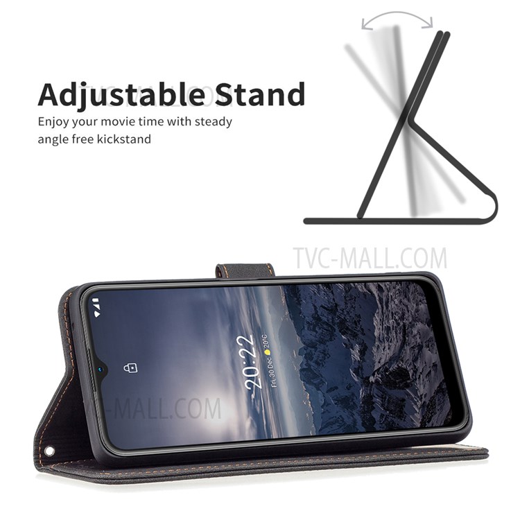 BINFEN COLOR BF09 RFID Blocking PU Leather Flip Cover for Nokia G21/G11, Fully Wrapped Protective Stand Wallet Case - Black-4