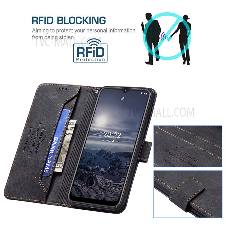 BINFEN COLOR BF09 RFID Blocking PU Leather Flip Cover for Nokia G21/G11, Fully Wrapped Protective Stand Wallet Case - Black-5