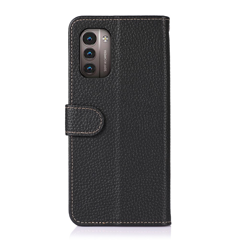 KHAZNEH For Nokia G11/G21 Litchi Texture Top-layer Genuine Leather Case Wallet Stand Mobile Phone Cover - Black-3