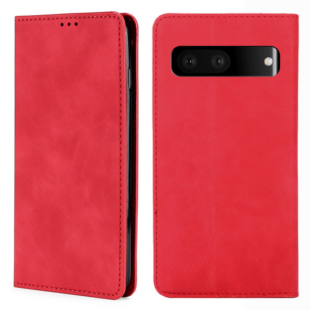 Soft Touch Magnetic Closure Phone Case for Google Pixel 7 5G Shockproof Folio Flip Cover Anti-Scratch PU Leather Protective Case with Wallet Stand - Red-1