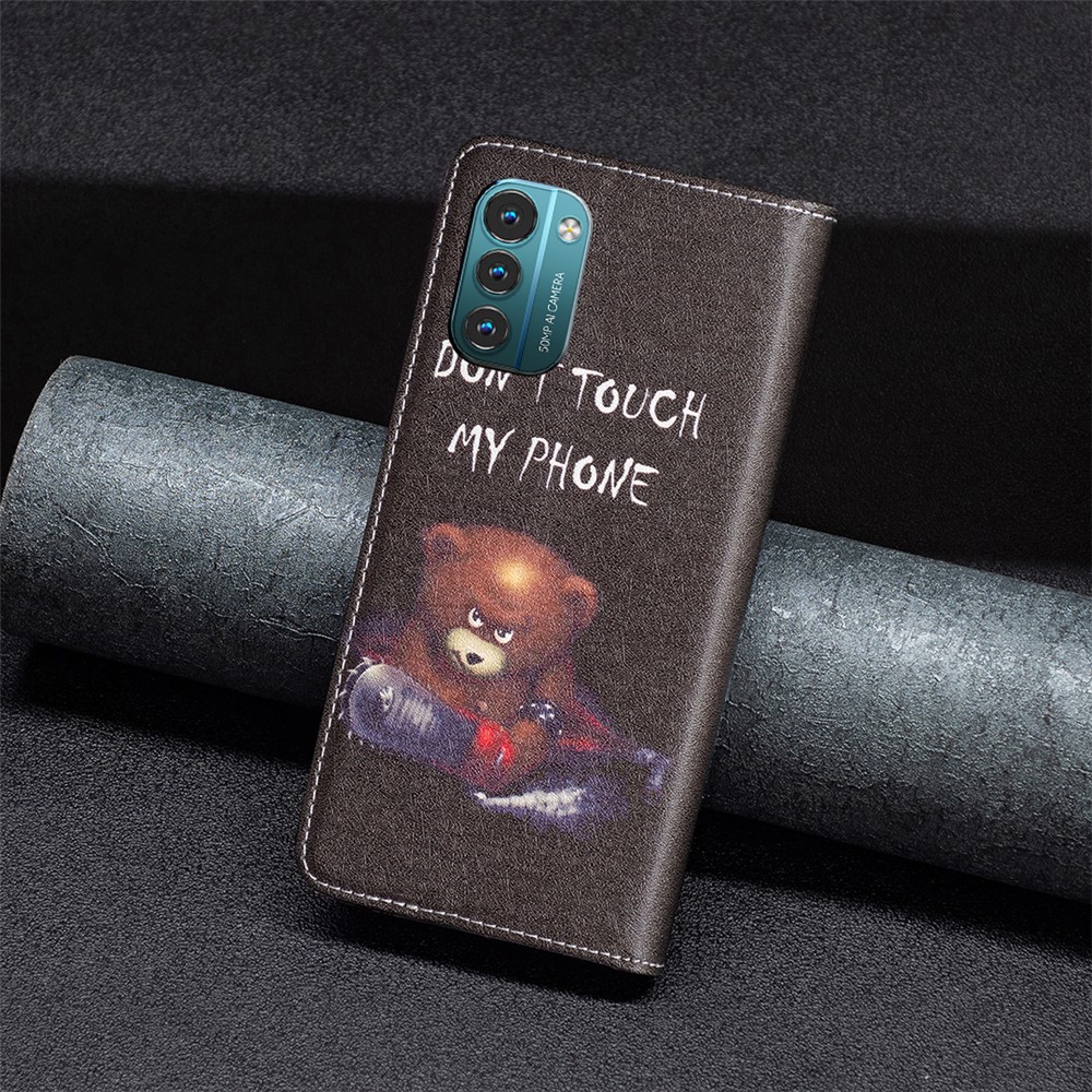 BINFEN COLOR BF Pattern Printing Leather Series-3 for Nokia G11/G21, Auto-Absorbed Foldable Stand Design Leather Phone Case with Wallet - Bear-5