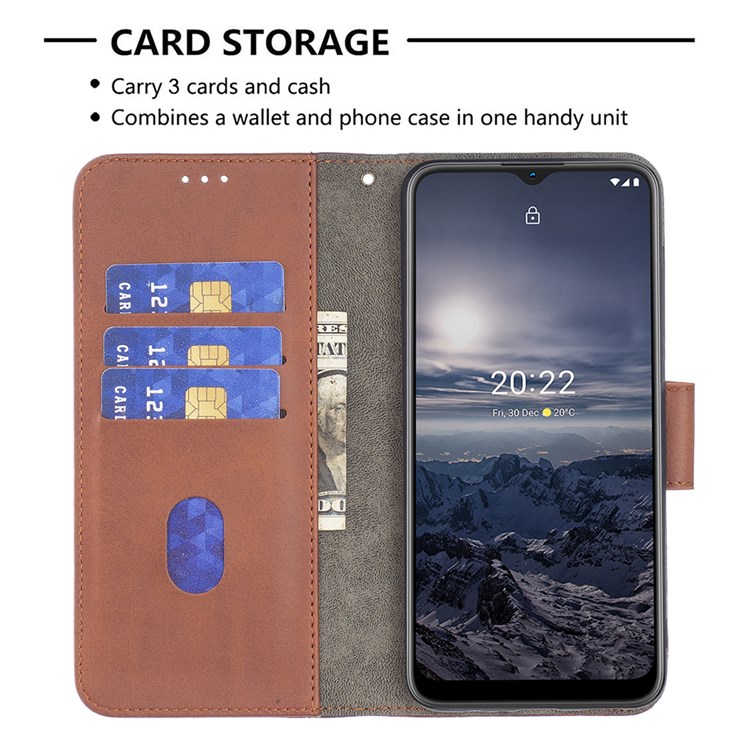 BINFEN COLOR BF Imprinting Pattern Series-3 for Nokia G11/G21, 04 Splicing Crocodile Texture Anti-drop PU Leather Wallet Mobile Phone Case with Stand - Brown-3