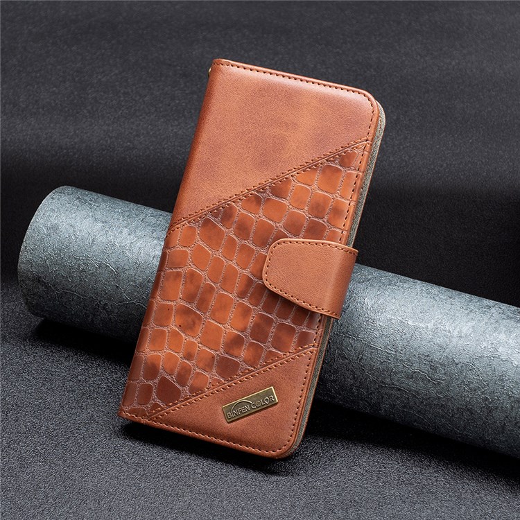BINFEN COLOR BF Imprinting Pattern Series-3 for Nokia G11/G21, 04 Splicing Crocodile Texture Anti-drop PU Leather Wallet Mobile Phone Case with Stand - Brown-5