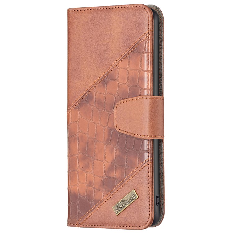 BINFEN COLOR BF Imprinting Pattern Series-3 for Nokia G11/G21, 04 Splicing Crocodile Texture Anti-drop PU Leather Wallet Mobile Phone Case with Stand - Brown-6