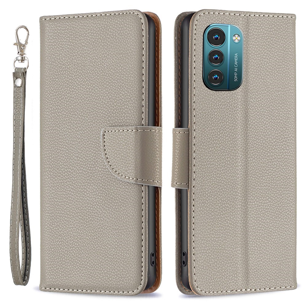 BF Leather Case Series-3 for Nokia G11/G21 Cell Phone Case Litchi Texture PU Leather Cover Wallet Well-protected Phone Shell with Stand - Grey-1