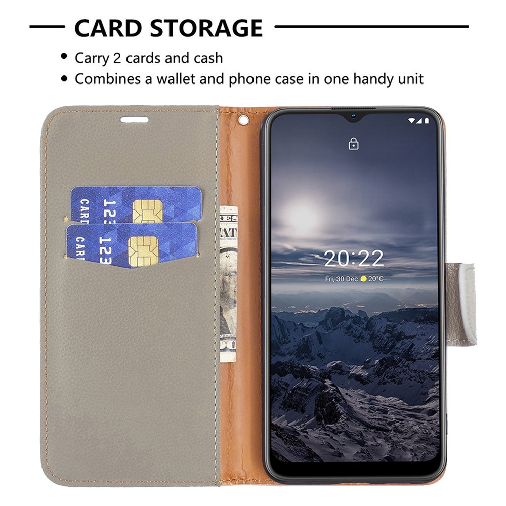 BF Leather Case Series-3 for Nokia G11/G21 Cell Phone Case Litchi Texture PU Leather Cover Wallet Well-protected Phone Shell with Stand - Grey-3