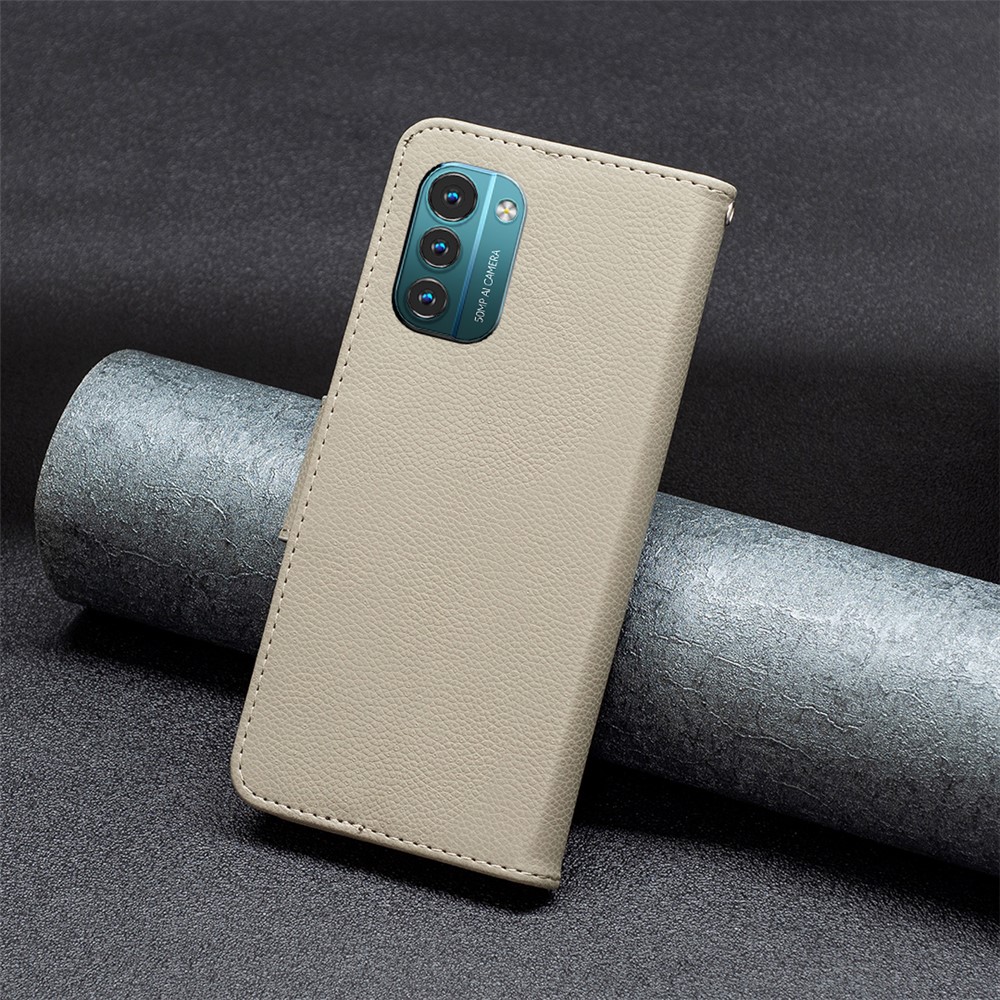 BF Leather Case Series-3 for Nokia G11/G21 Cell Phone Case Litchi Texture PU Leather Cover Wallet Well-protected Phone Shell with Stand - Grey-5