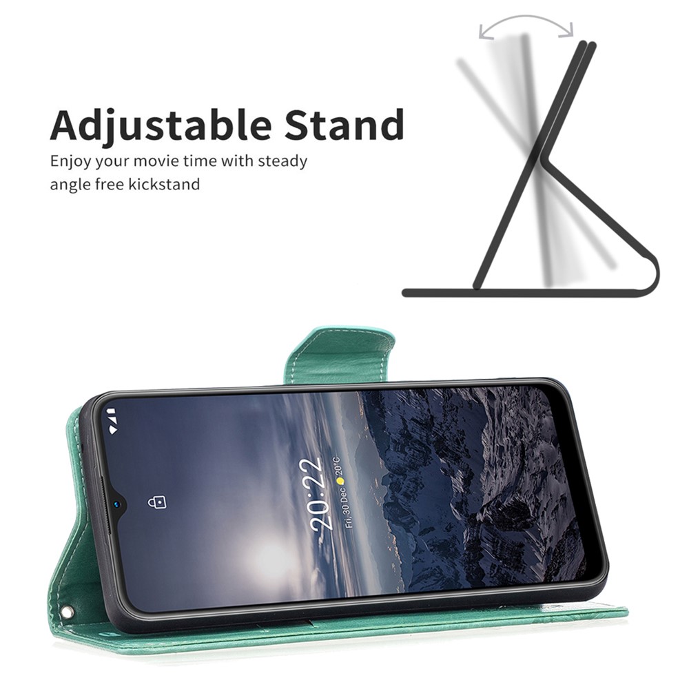 For Nokia G11/G21 BF Imprinting Pattern Series-4 Butterflies Imprinted Stand Case Full Protection Wallet Style Leather Shell - Green-2