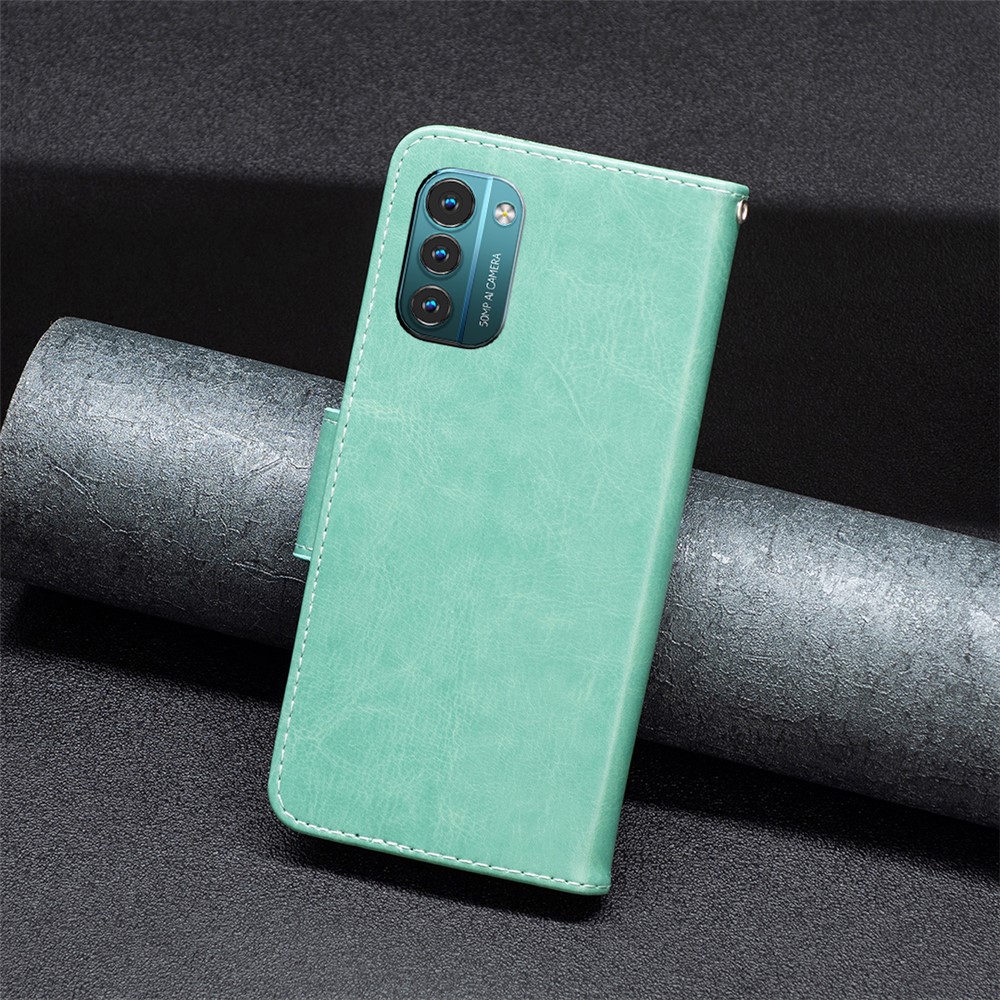 For Nokia G11/G21 BF Imprinting Pattern Series-4 Butterflies Imprinted Stand Case Full Protection Wallet Style Leather Shell - Green-4