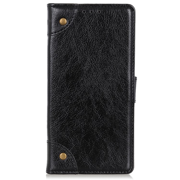 For Nokia X100 Nappa Texture Folio PU Leather Flip Cover Stand Wallet Protector Brass Button Decor Phone Case - Black-8