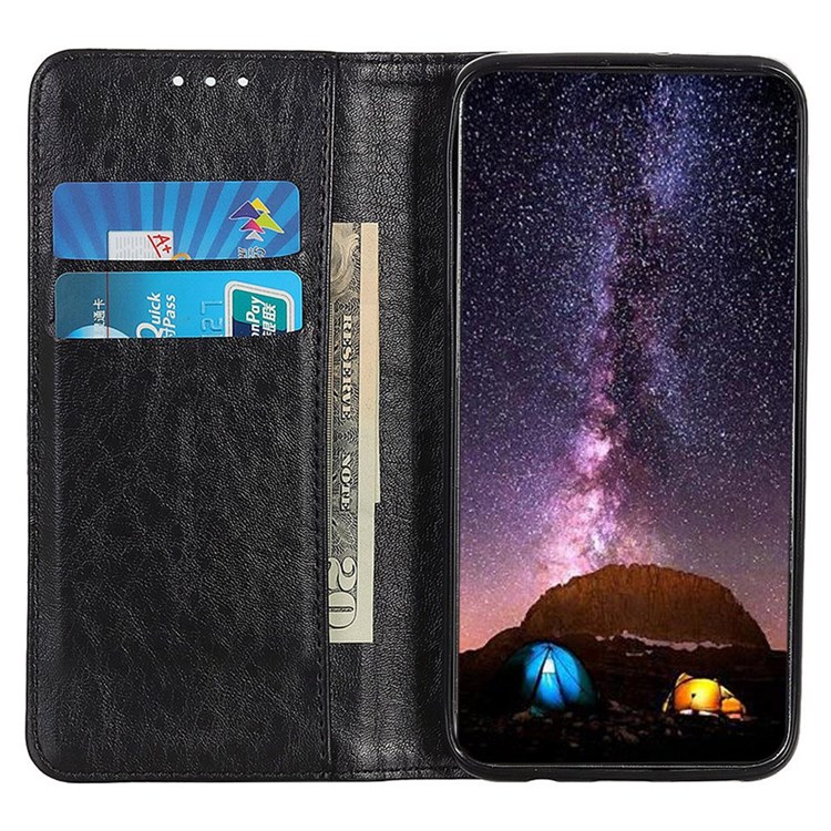 For Nokia X100 PU Leather Flip Book Phone Case Crazy Horse Texture Magnetic Absorption Stand Wallet Folio Cover - Black-3