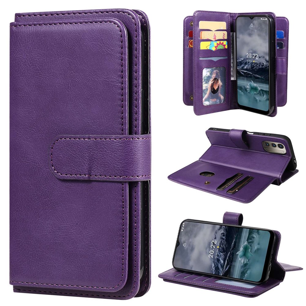 KT Multi-functional Series-1 for Nokia G21/G11 Magnetic 10 Card Slots Wallet Case PU Leather Stand Flip Protective Cover - Purple-1