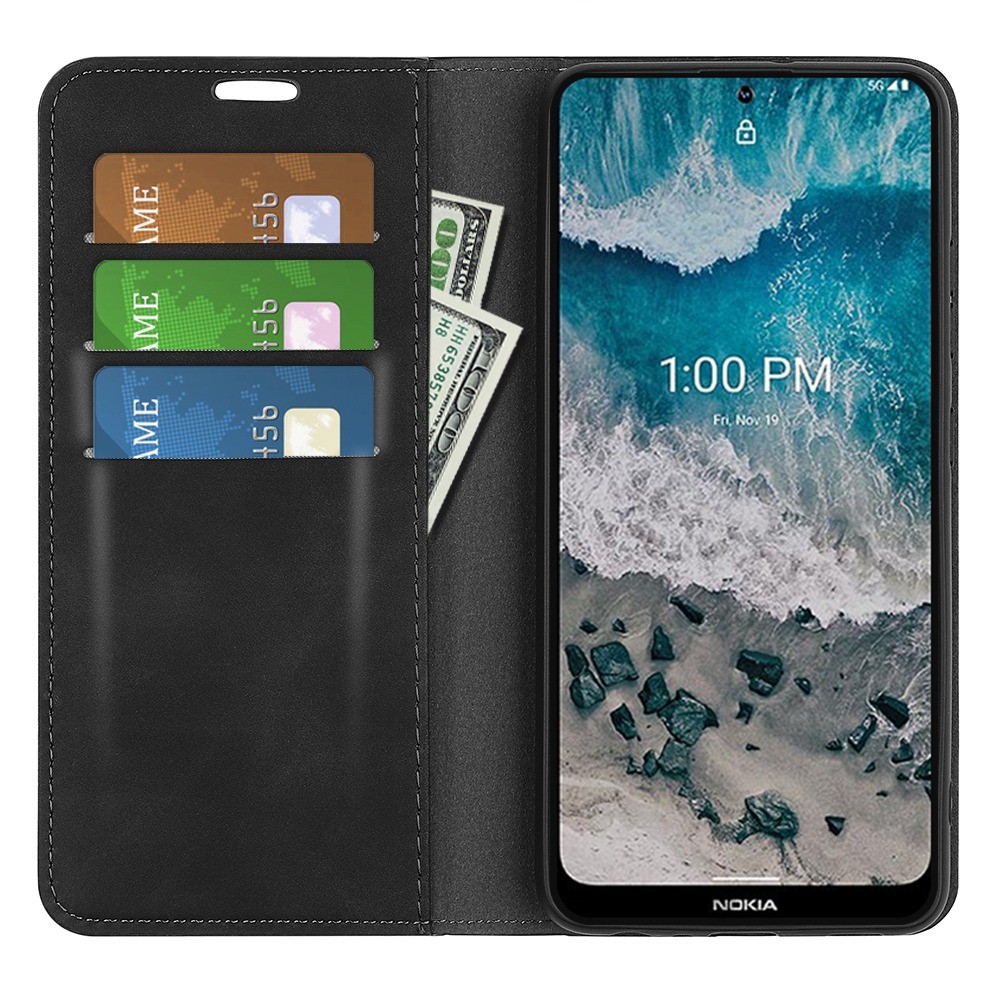 For Nokia X100 Skin Touch Feeling PU Leather + TPU Mobile Phone Case Stand Wallet Shockproof Cover - Black-3