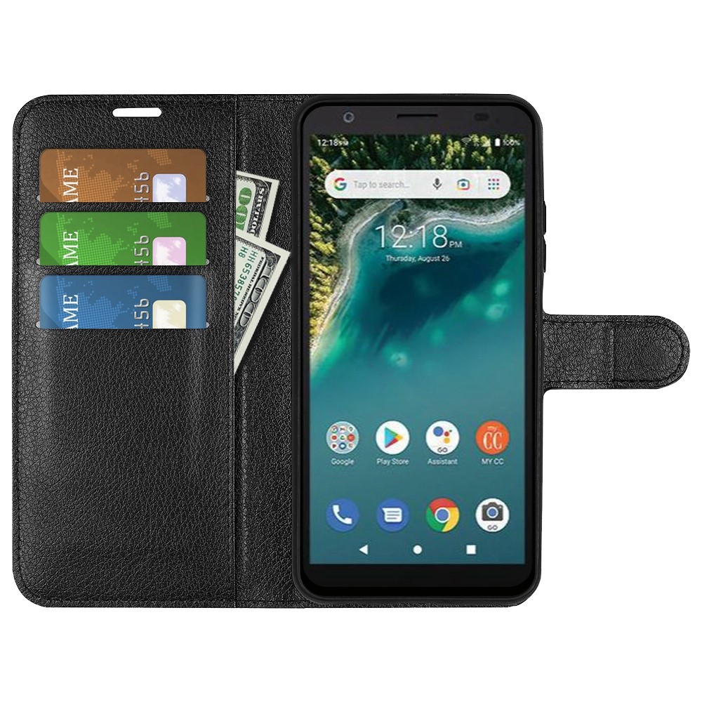 For ZTE Avid 589 Litchi Texture Phone Case Full Protection PU Leather Stand Wallet Phone Case - Black-3