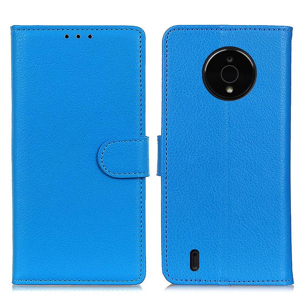 For Nokia C200 Litchi Texture PU Leather Flip Folio Wallet Case Stand Magnetic Shockproof TPU Inner Protective Cover - Blue-1