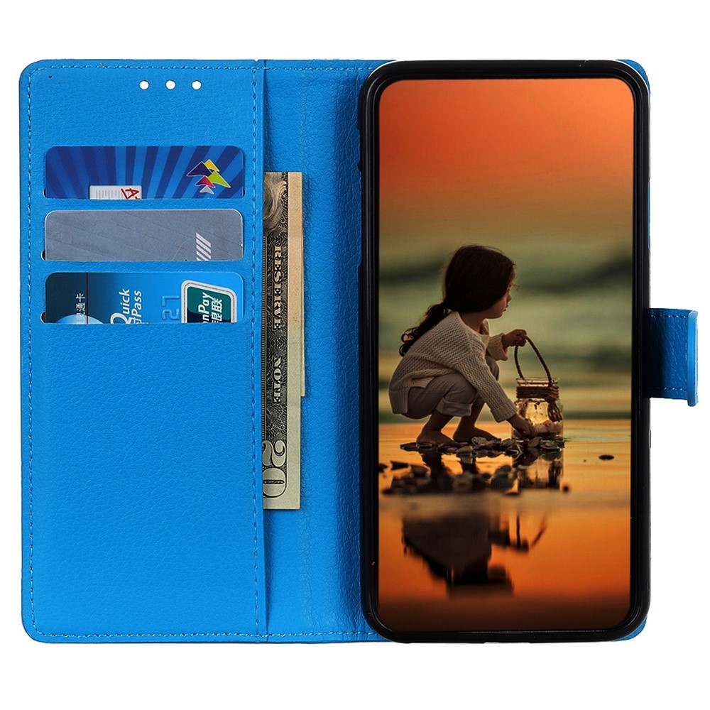 For Nokia C200 Litchi Texture PU Leather Flip Folio Wallet Case Stand Magnetic Shockproof TPU Inner Protective Cover - Blue-3