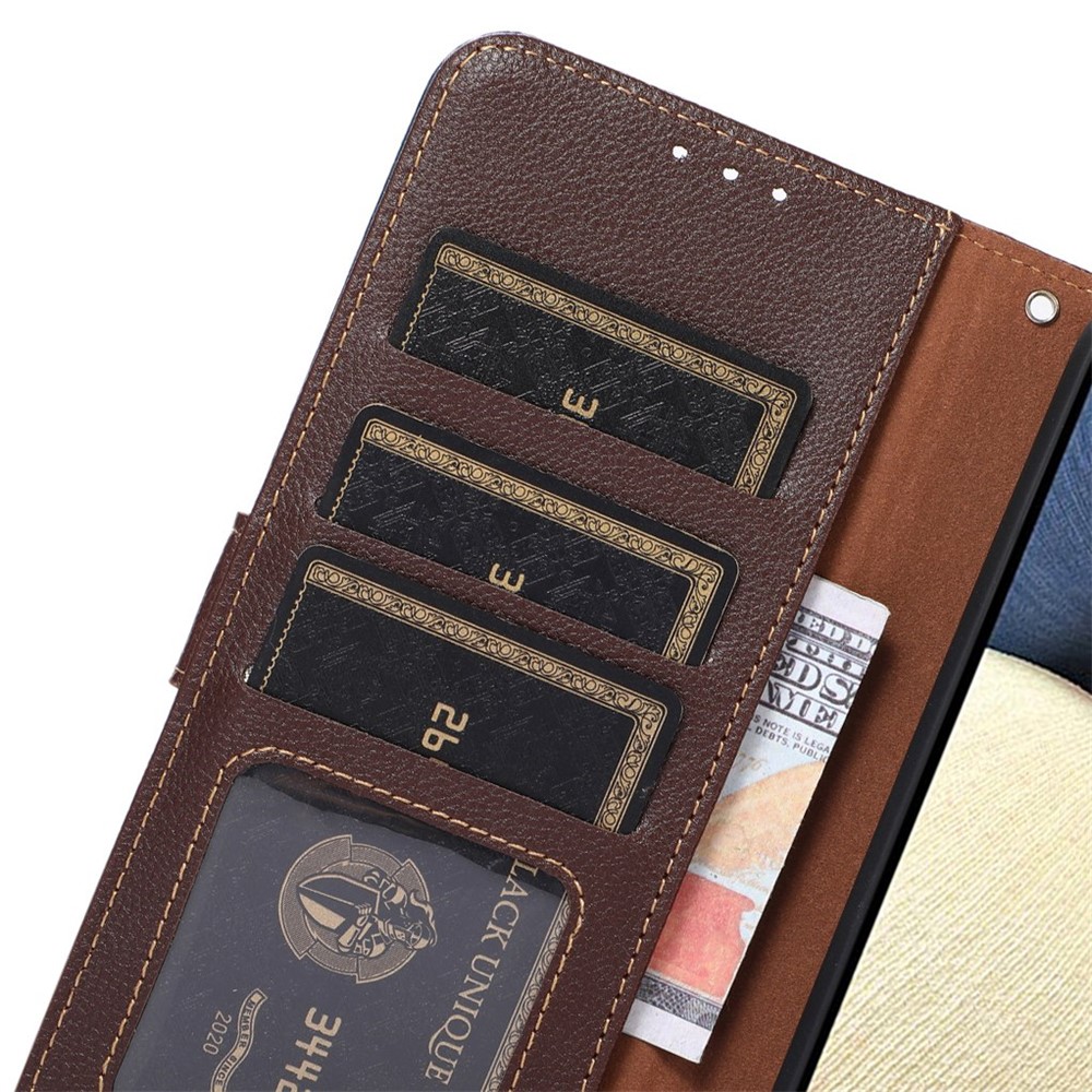 KHAZNEH for Nokia C200 Litchi Texture PU Leather Folding Phone Cover RFID Blocking Wallet Stand Flip Folio Shockproof Case with Strap - Brown-5