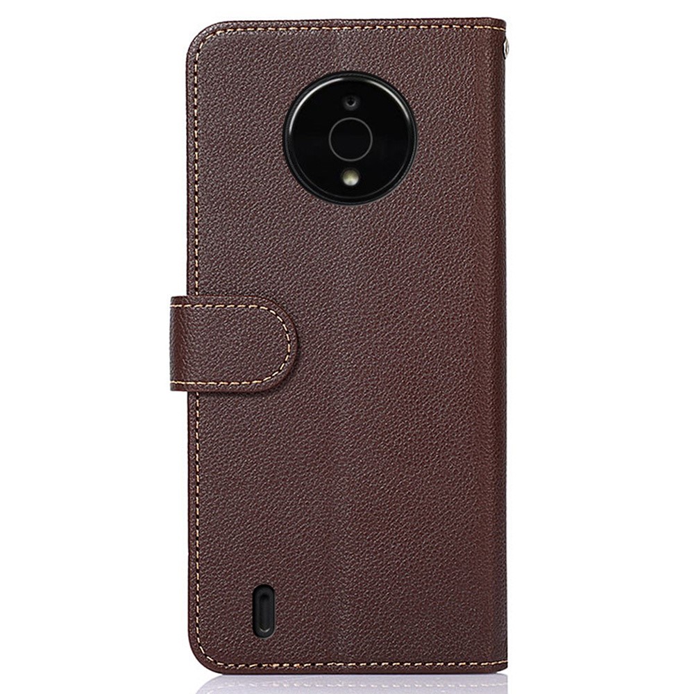 KHAZNEH for Nokia C200 Litchi Texture PU Leather Folding Phone Cover RFID Blocking Wallet Stand Flip Folio Shockproof Case with Strap - Brown-7