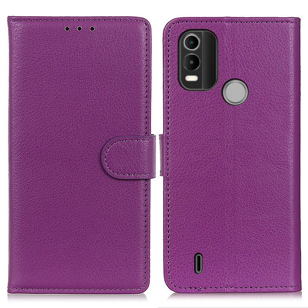 For Nokia C21 Plus Litchi Texture Wallet Case PU Leather Stand Magnetic Drop Protection Shockproof Cover - Purple-1