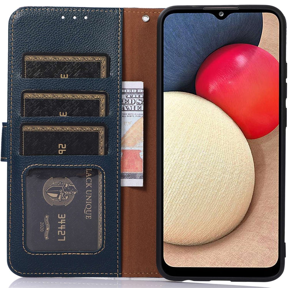 KHAZNEH for Nokia C21 Plus PU Leather Flip Wallet Case Litchi Texture RFID Blocking Stand Magnetic Closure Protective Cover with Strap - Blue-3
