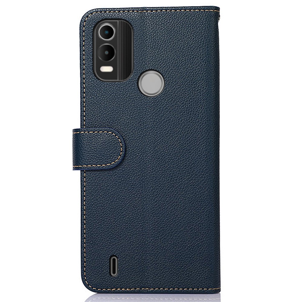 KHAZNEH for Nokia C21 Plus PU Leather Flip Wallet Case Litchi Texture RFID Blocking Stand Magnetic Closure Protective Cover with Strap - Blue-7