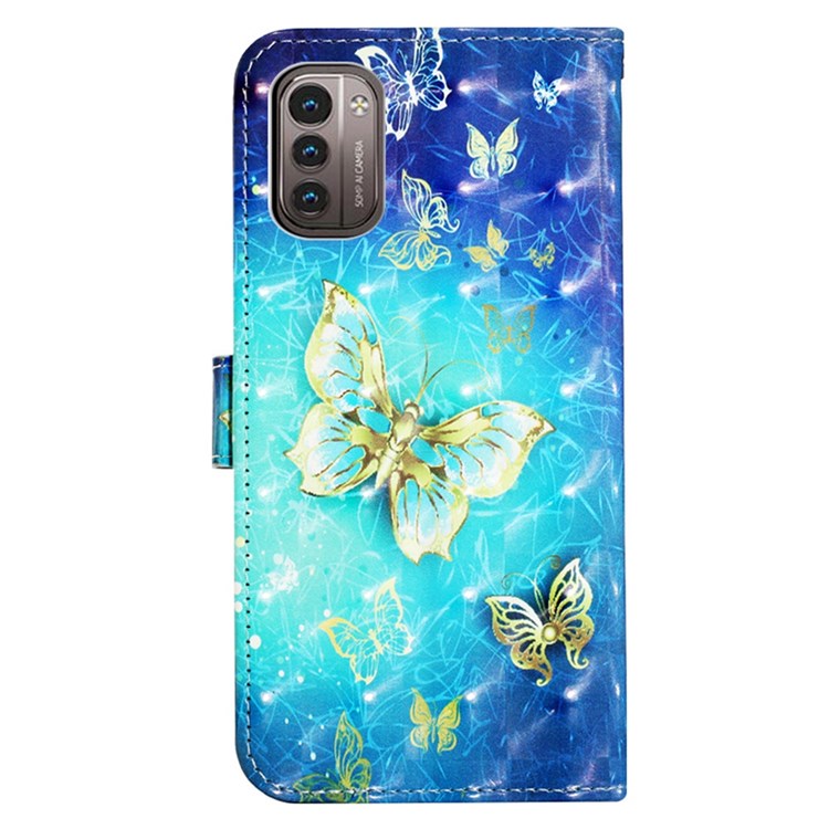 For Nokia G21/G11 YB Pattern Printing Leather Series-2 3D Pattern Dual-sided Magnetic Clasp PU Leather Case Wallet Stand Stylish Shell with Strap - Golden Butterflies-9