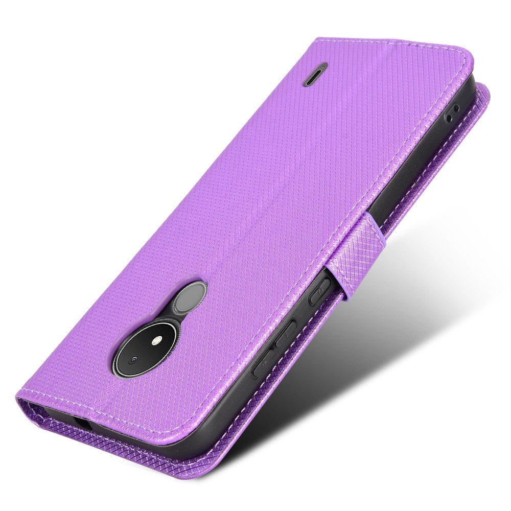 Diamond Texture Case for Nokia C21 4G, Stand Wallet Well-protected Anti-shock Leather Cell Phone Cover with Strap - Purple-5